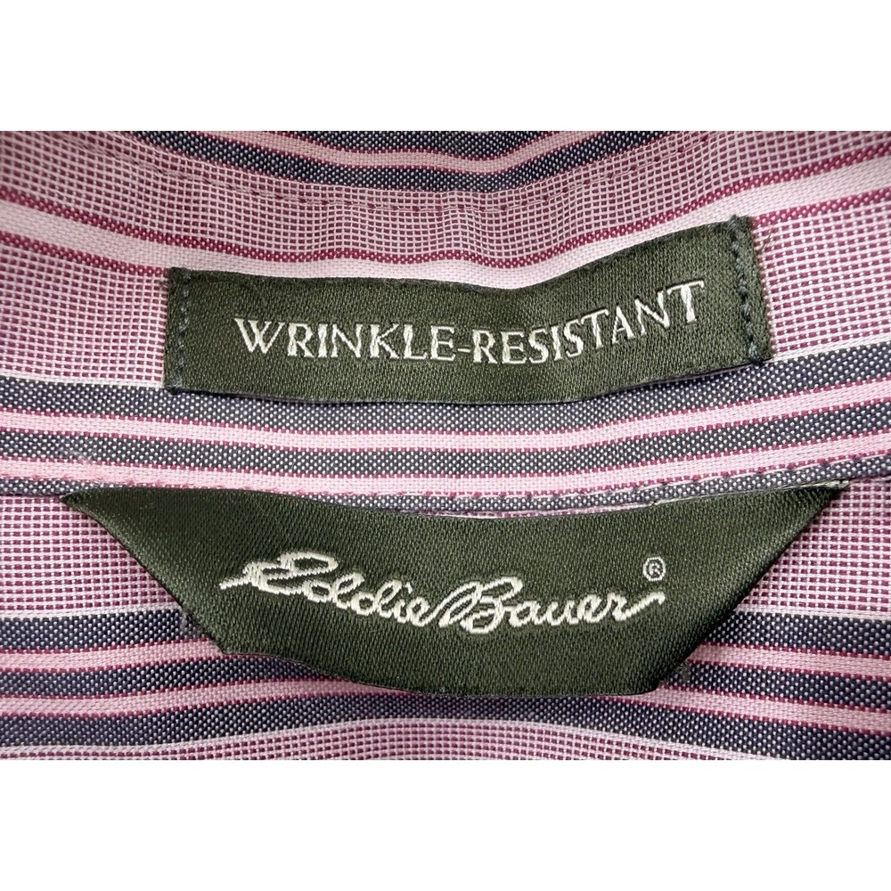 Eddie Bauer Wrinkle Resistant Button Down Dress Shirt Pink Stripe XL Office - Picture 9 of 9